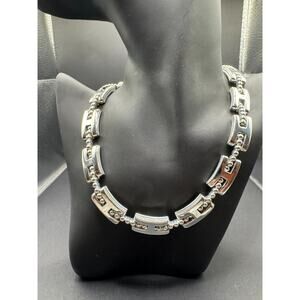 Vintage Napier Heavy Chunky H Link With Ball Bead Silver Tone Necklace 18"